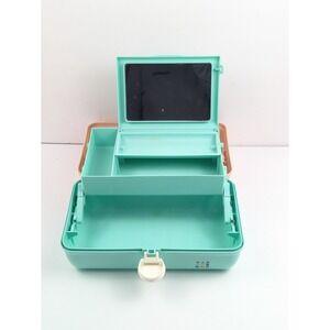 Vintage CABOODLES Small Makeup Case Mini Size Teal Pink Vintage Mirror